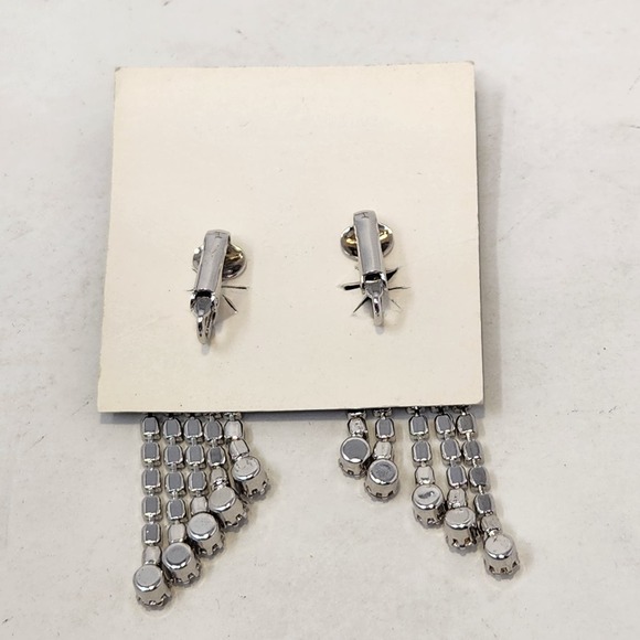 Jewels by Park Lane Clear Crystal Cascading Clip On Earrings Prong Set Vintage - Picture 4 of 5